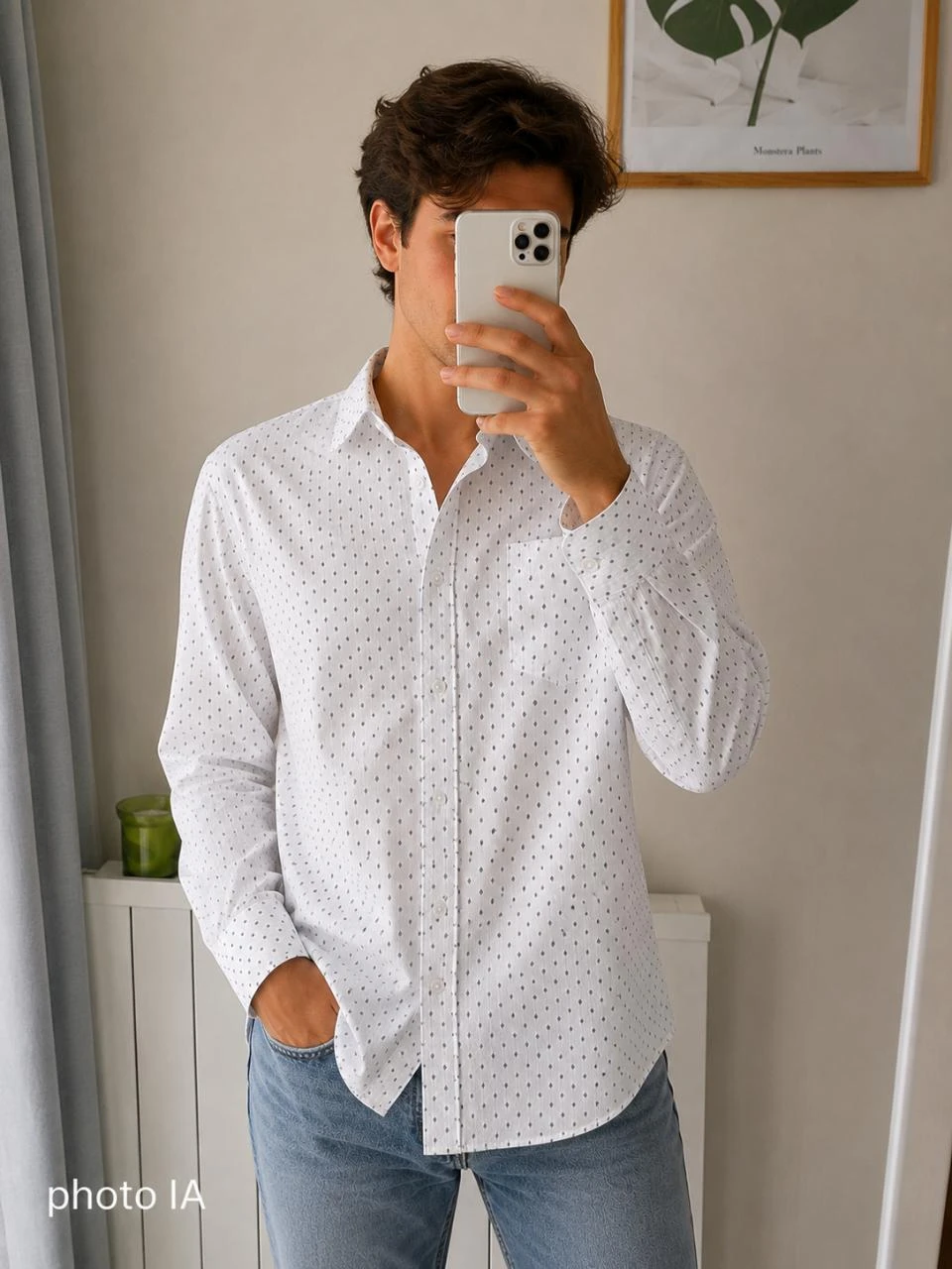 Chemise Lee Cooper blanche à motifs bleus Taille M – Neuve